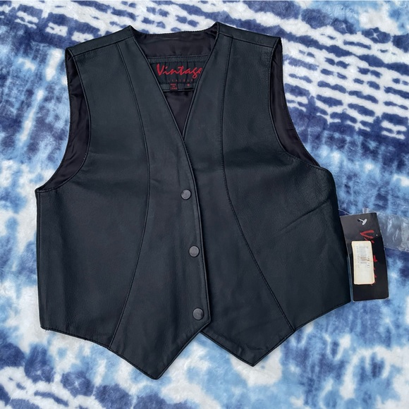 NWT VINTAGE LEATHER Biker Waistcoat - Size Small - Black - Amazing 🔥 - Picture 2 of 7